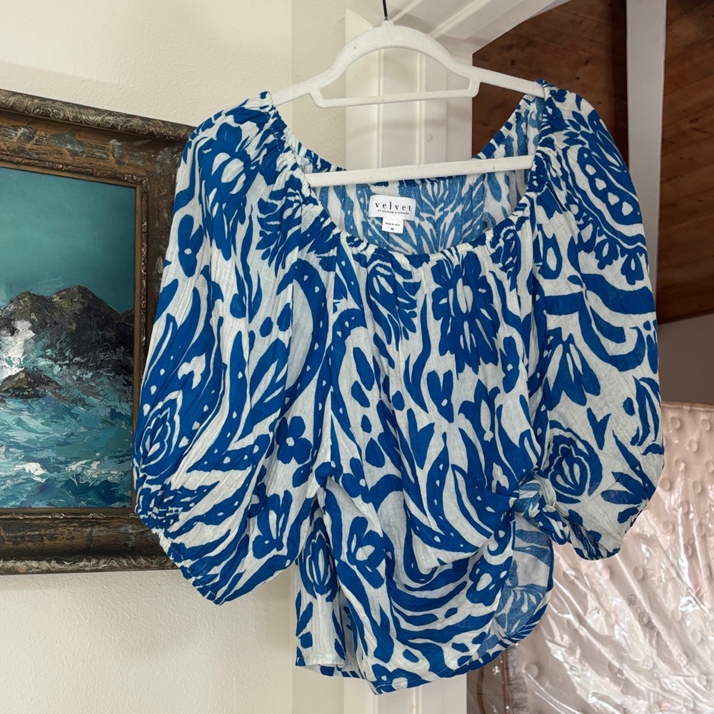 Velvet by Graham & Spencer Blue Floral Blouse